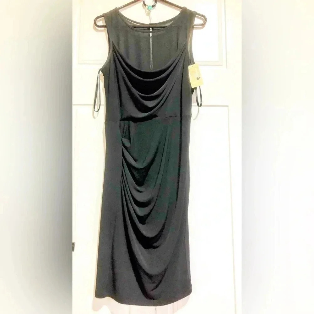 Maxandcleo Cowl neck,ruching,draping,sheer upper back,silver zipper back